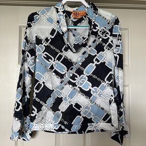 Tory Burch Chain Pattern Blouse in Black and Light Blue